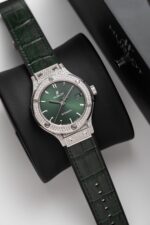 Hublot Classic Fusion Titanium Green Full Diamond Replica Watch 38mm
