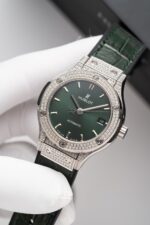 Hublot Classic Fusion Titanium Green Full Diamond Replica Watch 38mm - Image 3