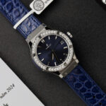 Hublot Classic Fusion Titanium Dial Blue Replica Watch Custom Moissanite Diamonds 33mm - Image 2