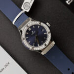 Hublot Classic Fusion Titanium Dial Blue Replica Watch Custom Moissanite Diamonds 33mm - Image 3