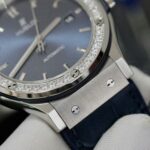 Hublot Classic Fusion Titanium Blue Dial Bezel Diamonds Replica Watch HB Factory 42mm - Image 5