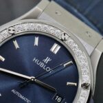Hublot Classic Fusion Titanium Blue Dial Bezel Diamonds Replica Watch HB Factory 42mm - Image 4