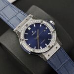 Hublot Classic Fusion Titanium Replica Watches Blue Dial Custom Moissanite Diamonds 42mm - Image 3