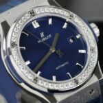 Hublot Classic Fusion Titanium Replica Watches Blue Dial Custom Moissanite Diamonds 42mm - Image 5