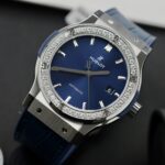 Hublot Classic Fusion Titanium Replica Watches Blue Dial Custom Moissanite Diamonds 42mm - Image 4