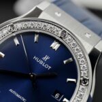 Hublot Classic Fusion Titanium Replica Watches Blue Dial Custom Moissanite Diamonds 42mm - Image 6