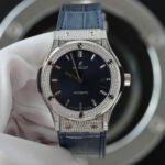 Hublot Classic Fusion Titanium Replica Watches Blue Dial Diamonds CZ HB Factory 42mm