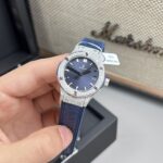 Hublot Replica Watch Classic Fussion Custom Blue Dial Moissanite Diamonds 33mm - Image 4