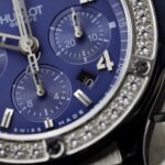 Hublot Fake Watch Big Bang Chronograph Blue Custom Moissanite Diamonds 44mm - Image 7