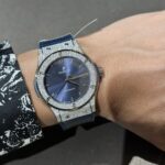Hublot Replica Watch With Full Diamond Moissanite Diamonds Blue Dial 42mm - Image 8