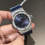 Hublot Replica Watch With Full Diamond Moissanite Diamonds Blue Dial 42mm - Image 4