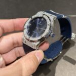 Hublot Replica Watch With Full Diamond Moissanite Diamonds Blue Dial 42mm - Image 6