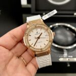 Hublot Replica Watches Classic Fusion King Gold White Dial Custom Moissanite Diamonds 38mm - Image 3