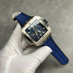 Hublo Square Bang Unico Titanium Replica Watches Blue Rubber Strap BBF Factory 42mm
