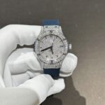 Hublot Classic Fusion Replica Watch Blue Rubber Strap Moissanite Diamond 33mm - Image 2