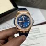 Hublot One Click King Gold Replica Watch With Blue Dial Moissanite 39mm - Image 2