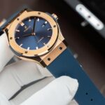 Hublot Copies Watches Classic Fusion King Gold Dial Blue Movement SW300 Rubber Strap 42mm - Image 3