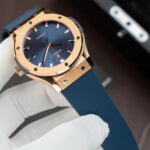 Hublot Copies Watches Classic Fusion King Gold Dial Blue Movement SW300 Rubber Strap 42mm - Image 4