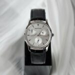 Jaeger LeCoultre Replica Watches Master Ultra Thin Power Reserve Silver Dial Leather Strap ZF Factory 39mm