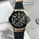 Hublot Fake Watch Big Bang King Gold Black Dial Rubber Strap 44mm