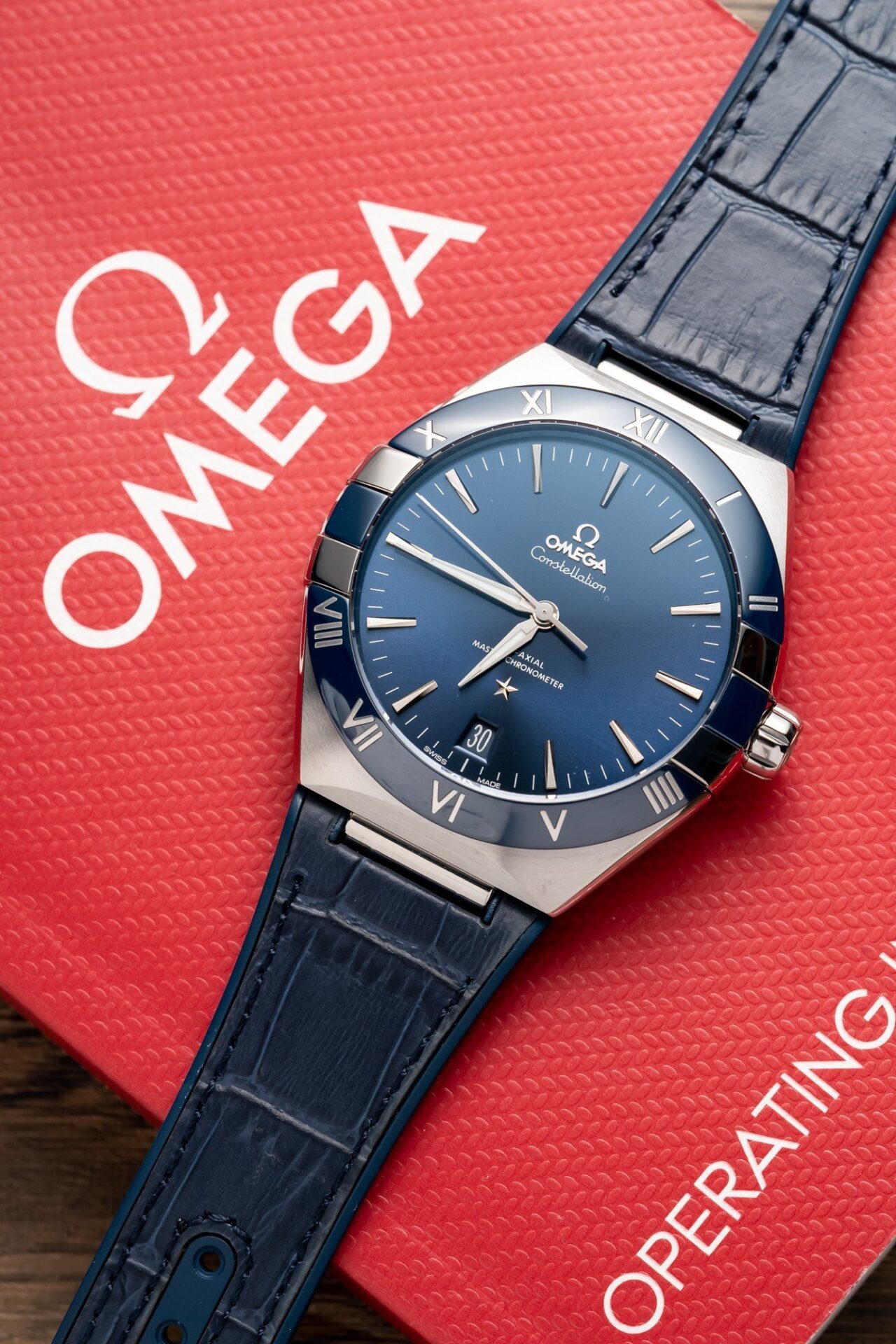 Dong-Ho-Omega-Constellation-Replica-11-Mau-Xanh-Duong-1.jpg Omega Constellation Replica 11 Watch Blue Dial Leather Strap 41mm - Image 1