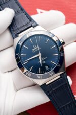Omega Constellation Replica 11 Watch Blue Dial Leather Strap 41mm - Image 3
