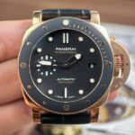 Panerai Submersible PAM974 Rose Gold Replica Watches Black Dial Leather Strap VS Factory 42mm - Image 3