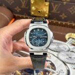 Patek Philippe Nautilus 5712 Knock Off Watches Blue Dial Leather Strap Engraving Machine PPF Factory 40mm