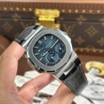 Patek Philippe Nautilus 5712 Knock Off Watches Blue Dial Leather Strap Engraving Machine PPF Factory 40mm - Image 2