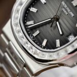 Patek Philippe Nautilus 5723 Gray Dial Replica Watches Diamonds Moissanite Baguette Custom 40mm - Image 6