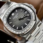 Patek Philippe Nautilus 5723 Gray Dial Replica Watches Diamonds Moissanite Baguette Custom 40mm - Image 4