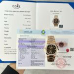 Patek Philippe Nautilus 5723 Brown Dial Replica Watches 18K Gold Wrapped + Moissanite Diamonds Baguette 40mm