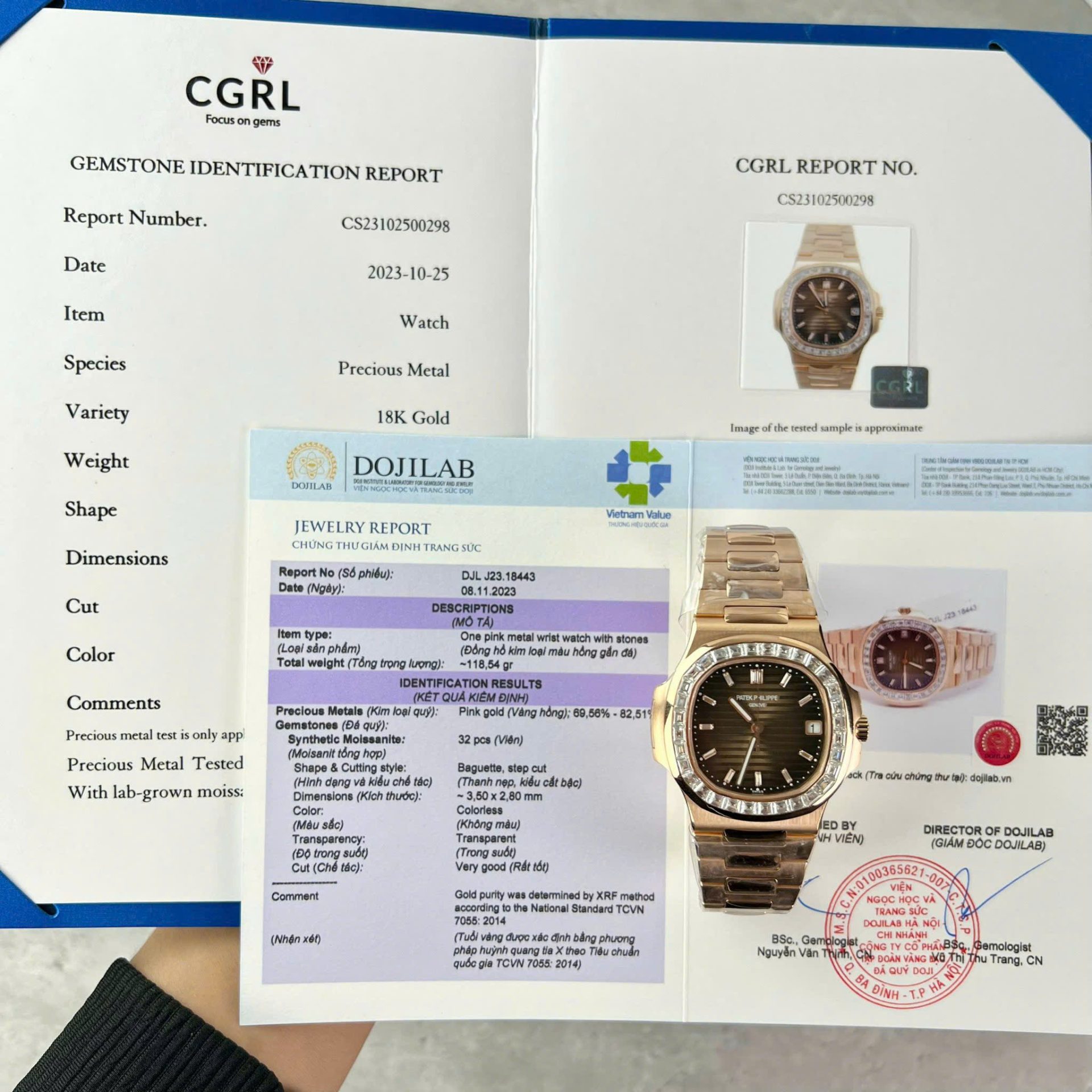 Dong-Ho-Patek-Philippe-Nautilus-5723-Mat-Nau-Che-Tac-Boc-Vang-18K-Dinh-Kim-Cuong-Tong-Hop-Baguette-40mm-7.jpg Patek Philippe Nautilus 5723 Brown Dial Replica Watches 18K Gold Wrapped + Moissanite Diamonds Baguette 40mm - Image 1