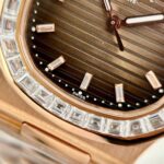 Patek Philippe Nautilus 5723 Brown Dial Replica Watches 18K Gold Wrapped + Moissanite Diamonds Baguette 40mm - Image 7