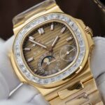 Patek Philippe Nautilus 5724R Brown Dial Imitation Watches Remake 18K Gold Wrapped + Diamonds Moissanite Baguette PPF Factory 40mm - Image 3