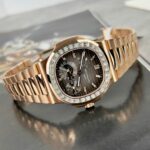 Patek Philippe Nautilus 5724R Gray Dial Replica Watch Gold Wrapped + Moissanite Diamonds PPF 40mm - Image 2