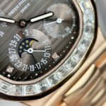Patek Philippe Nautilus 5724R Gray Dial Replica Watch Gold Wrapped + Moissanite Diamonds PPF 40mm - Image 8