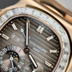 Patek Philippe Nautilus 5724R Gray Dial Replica Watch Gold Wrapped + Moissanite Diamonds PPF 40mm - Image 6