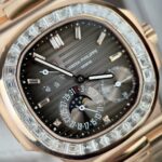 Patek Philippe Nautilus 5724R Gray Dial Replica Watch Gold Wrapped + Moissanite Diamonds PPF 40mm - Image 5