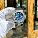 Patek Philippe Nautilus 5740G Luxury Fake Watches Blue Dial Leather Strap TWS Factory 40mm