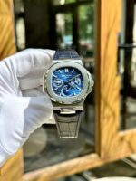 Patek Philippe Nautilus 5740G Luxury Fake Watches Blue Dial Leather Strap TWS Factory 40mm