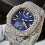 Patek Philippe Nautilus 5980 Replica Watch 18K Gold Wrapped + Diamonds Moissanite Custom 40.5mm - Image 4