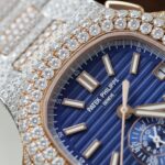 Patek Philippe Nautilus 5980 Replica Watch 18K Gold Wrapped + Diamonds Moissanite Custom 40.5mm - Image 6