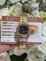 Patek Philippe Nautilus 5990 Blue Dial Luxury Fake Watches 18K Gold Wrapped Custom 40.5mm