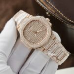 Patek Philippe Nautilus 7118 Replica Watch Gold Wrapped + Moissanite Diamonds Custom 35.2mm - Image 3