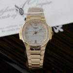 Patek Philippe Women White Dial Copies Watches Nautilus 7118 Gold Wrapped + Moissanite Diamonds 3K Factory 35.2mm - Image 3