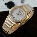 Patek Philippe Women White Dial Copies Watches Nautilus 7118 Gold Wrapped + Moissanite Diamonds 3K Factory 35.2mm - Image 2