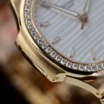 Patek Philippe Women White Dial Copies Watches Nautilus 7118 Gold Wrapped + Moissanite Diamonds 3K Factory 35.2mm - Image 7