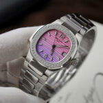 Patek Philippe Imitation Watches Nautilus 7010R Women Purple Pink Dial Bezel Diamonds CZ GR Factory 32mm - Image 4
