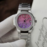 Patek Philippe Imitation Watches Nautilus 7010R Women Purple Pink Dial Bezel Diamonds CZ GR Factory 32mm - Image 2